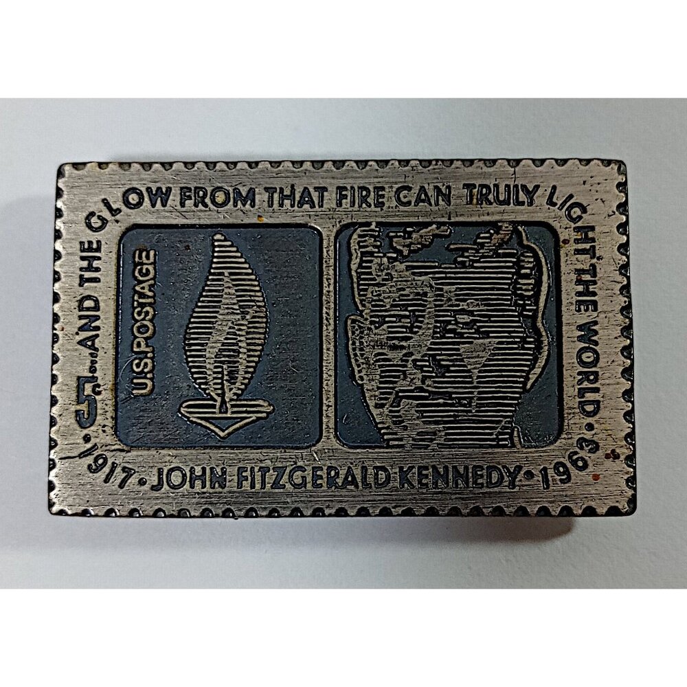 John Fitzgerald Kennedy Memorial Postage Stamp Magnet 2in Metal JFK Vintage Rare